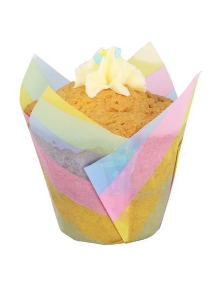 PME CAPSULA TULIPA PARA MUFFINS RAYAS ARCOIRIS 24 UN