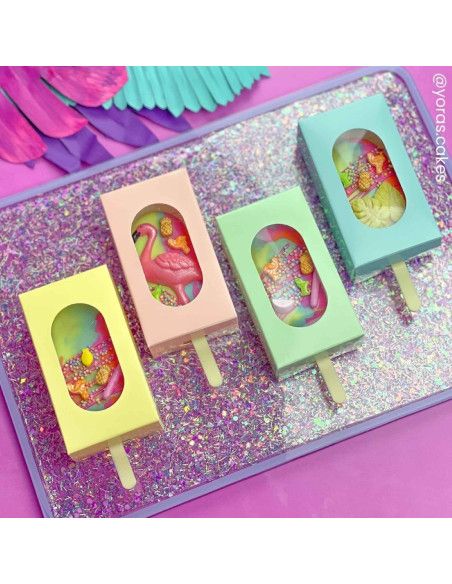 PACK 10 CAJAS CON VENTANA PARA HELADO DE BIZCOCHO CAKESICLE AMARILLO