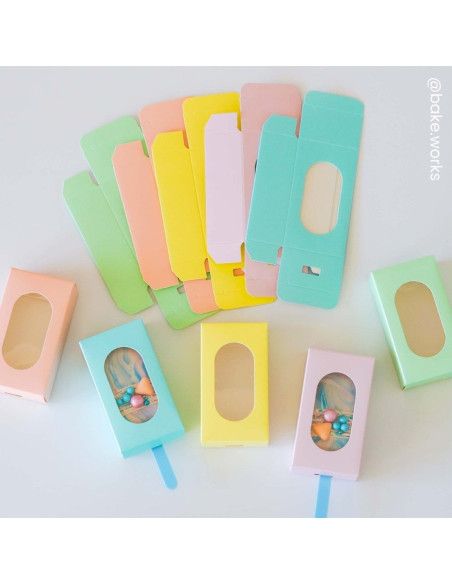 PACK 10 CAJAS CON VENTANA PARA HELADO DE BIZCOCHO CAKESICLE MORADO PASTEL