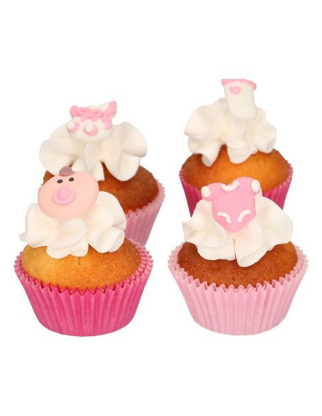 FC DECORACIONES DE AZUCAR BEBE ROSA SET 12 UN