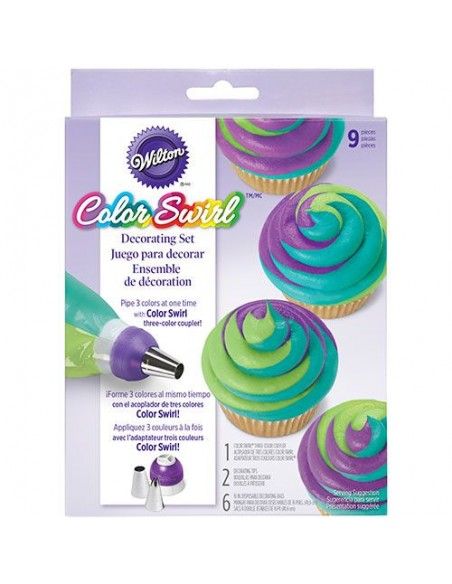 WILTON SET DECORACION COLORSWIRL ADAPTADOR TRICOLOR 9 PIEZAS