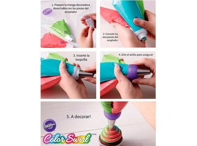 WILTON SET DECORACION COLORSWIRL ADAPTADOR TRICOLOR 9 PIEZAS
