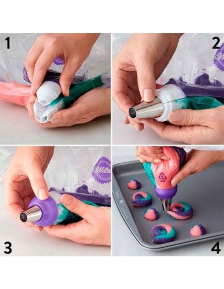 WILTON SET DECORACION COLORSWIRL ADAPTADOR TRICOLOR 9 PIEZAS