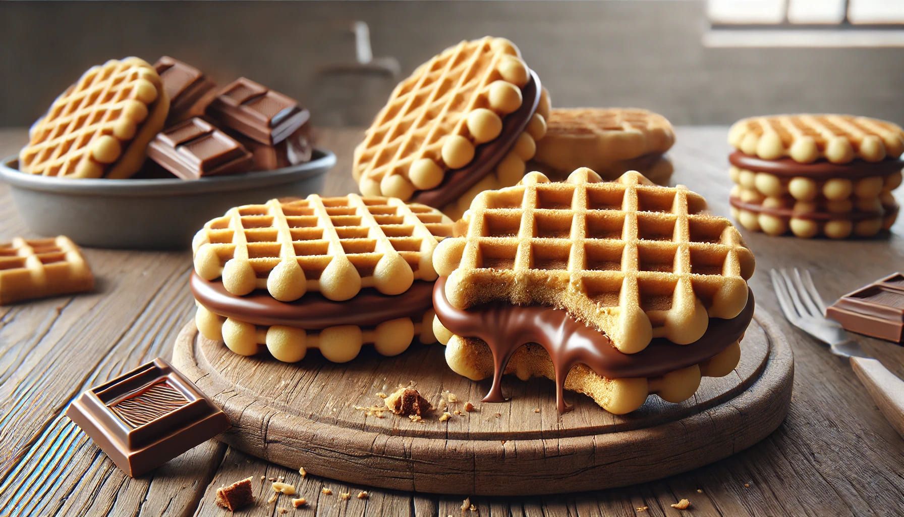 Receta de Galletas Tipo Gofre Rellenas de Chocolate 